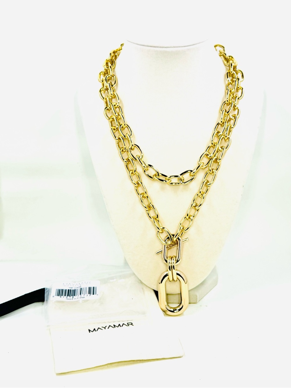 Mayamar 24k Gold-Dipped 2 Piece Layering Link Necklace Set W Dust Bag NWT